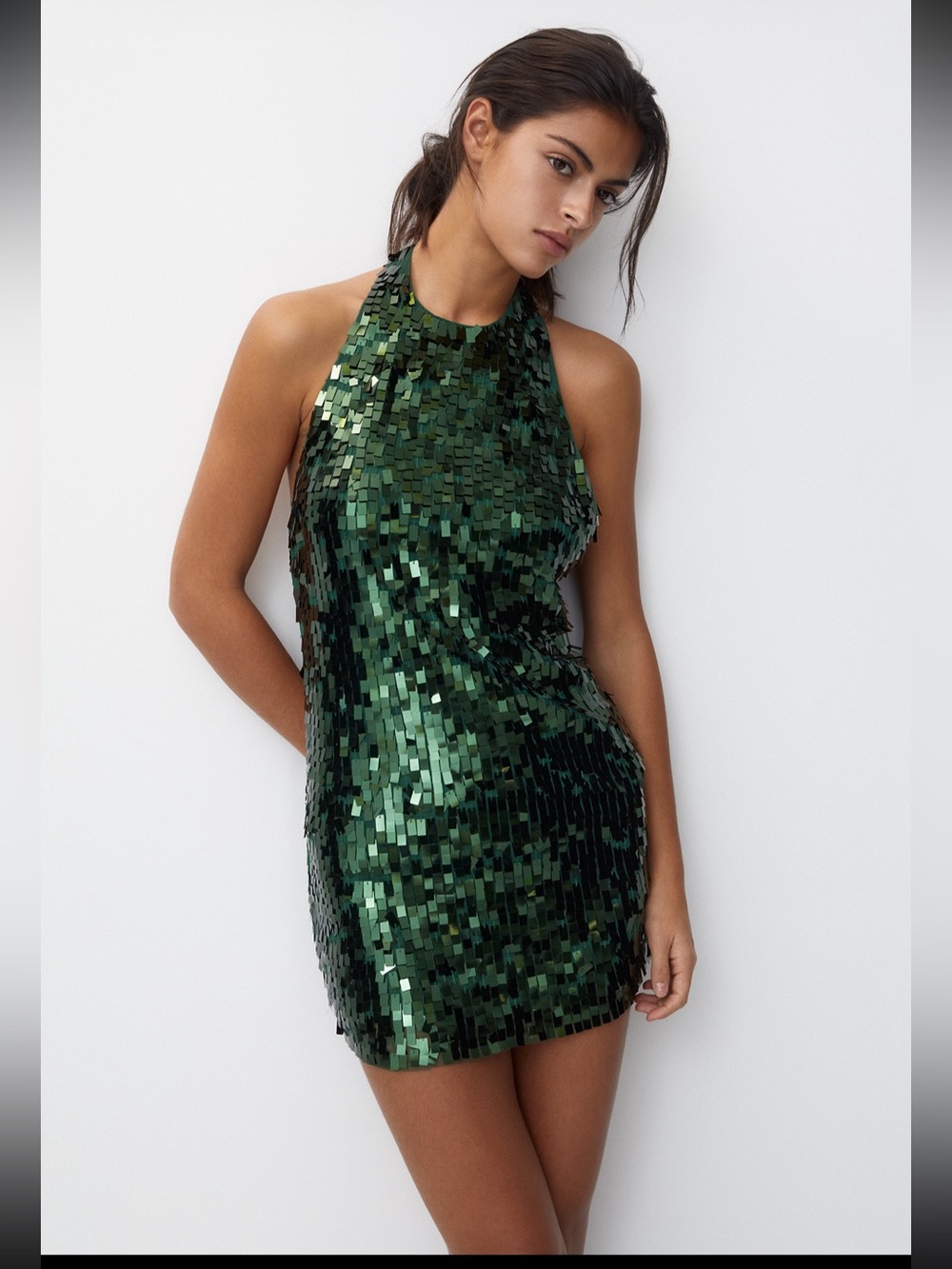 Green Sequin Halter Mini Dress - Women